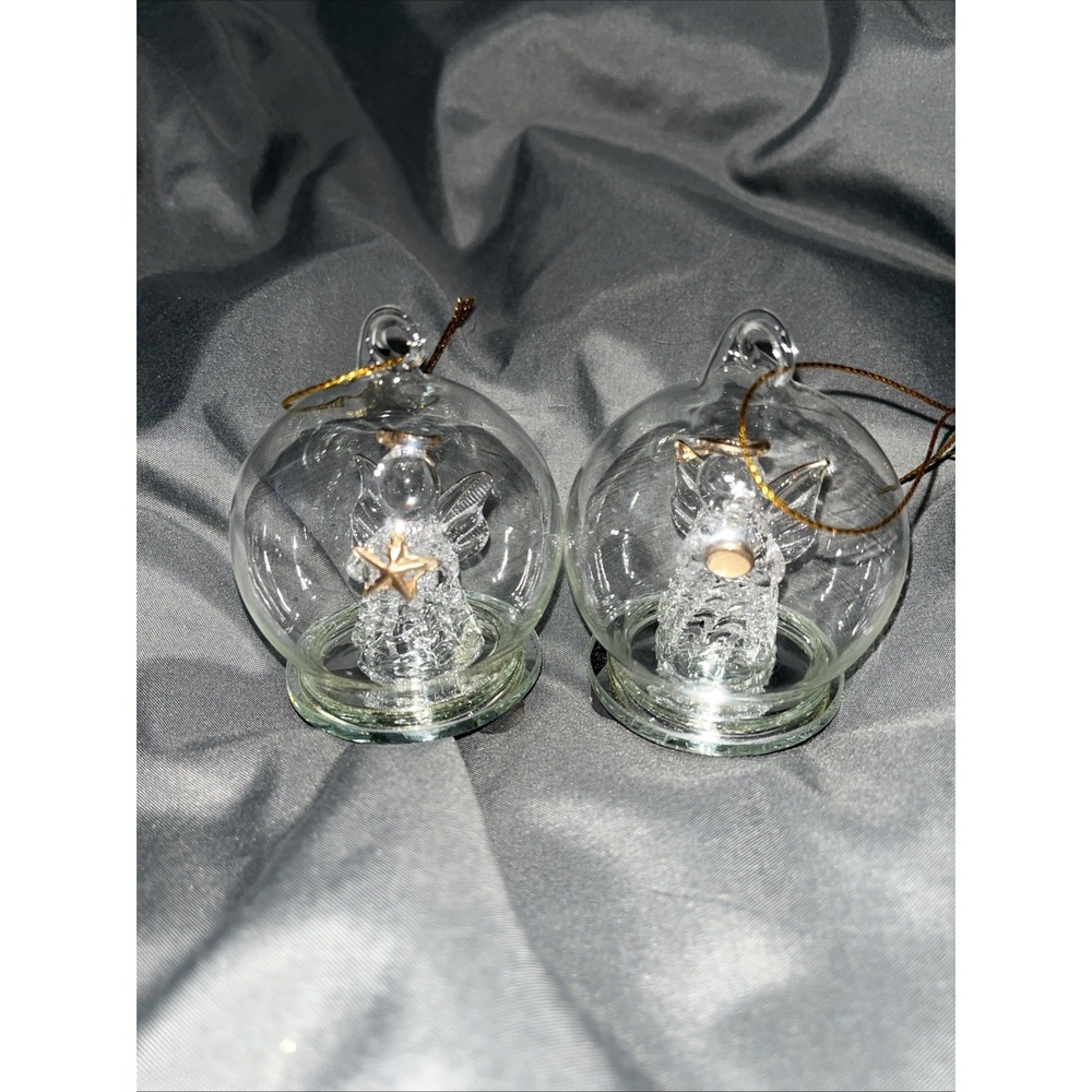 Pair Of‎ 2 Glass Globe Christmas Angel Ornaments - Unsure If Lights Work